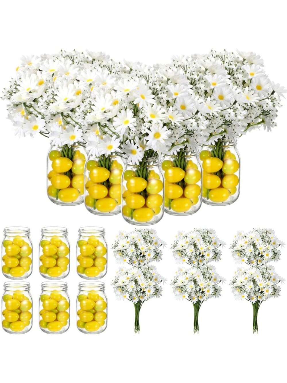 Lemon-Themed Party Centerpieces Set of 6 | Mason Jar Table Decor for Events